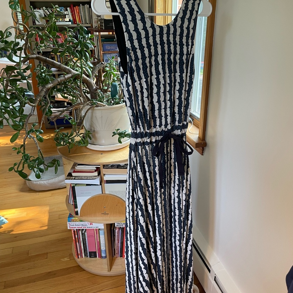 Striped Sleeveless Maxi Dress - Navy & White